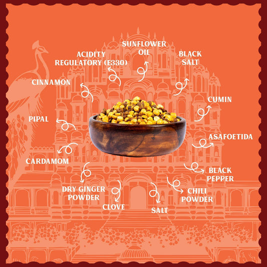 Bowl of spices with labels on an orange background