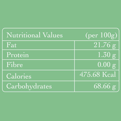 Nutritional values per 100g on a green background