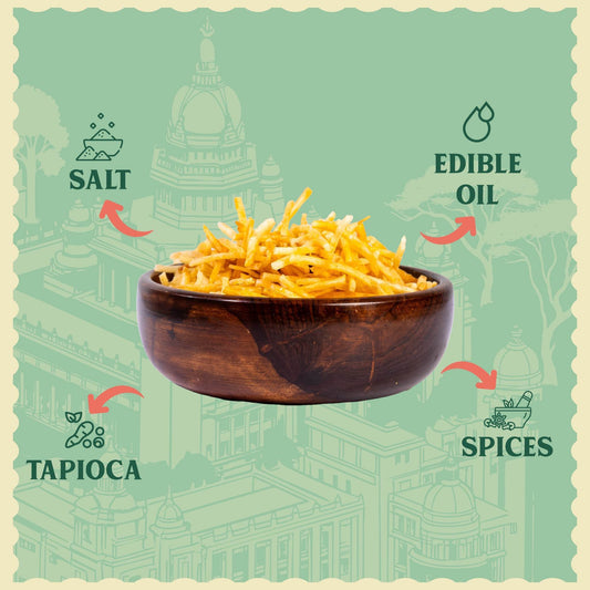 Bowl of food with labeled ingredients on a decorative background
