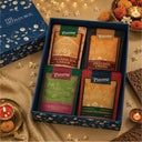Box of Patang snacks with decorative elements on a festive background