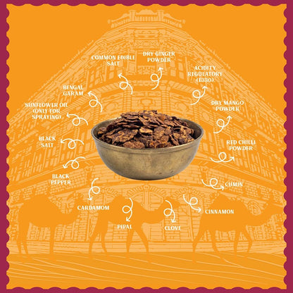 Clean ingredients of Bikaneri Jor Garam featuring roasted chana, authentic spices, and pure groundnut oil without palm oil
