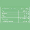 Nutrition panel for Tapioca chips highlighting a gluten-free, vegan, and zero palm oil root vegetable snack