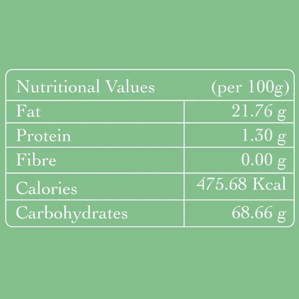 Nutrition panel for Tapioca chips highlighting a gluten-free, vegan, and zero palm oil root vegetable snack