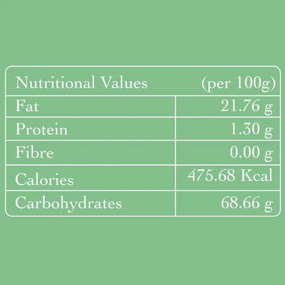 Nutrition panel for Tapioca chips highlighting a gluten-free, vegan, and zero palm oil root vegetable snack