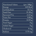 Nutrition label for Sattur Seeval showing a healthy regional Indian savory snack with zero palm oil