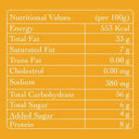 Nutrition facts for Kolhapuri Bhadang showing a low calorie, zero palm oil healthy Indian snack for weight loss