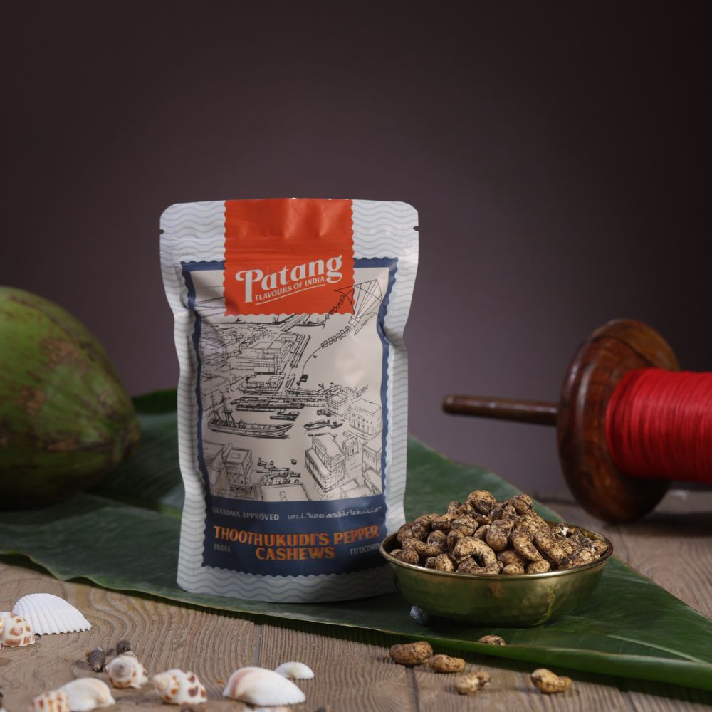 Buy premium Thoothukudi Pepper Cashews online - authentic South Indian roasted kaju tossed in black pepper and groundnut oil